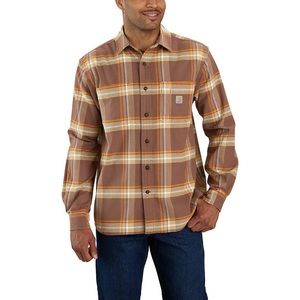 RUGGED FLEX® RELAXED FIT MIDWEIGHT FLANNEL LONG-SLEEVE PLAID SHIRT BROWN L